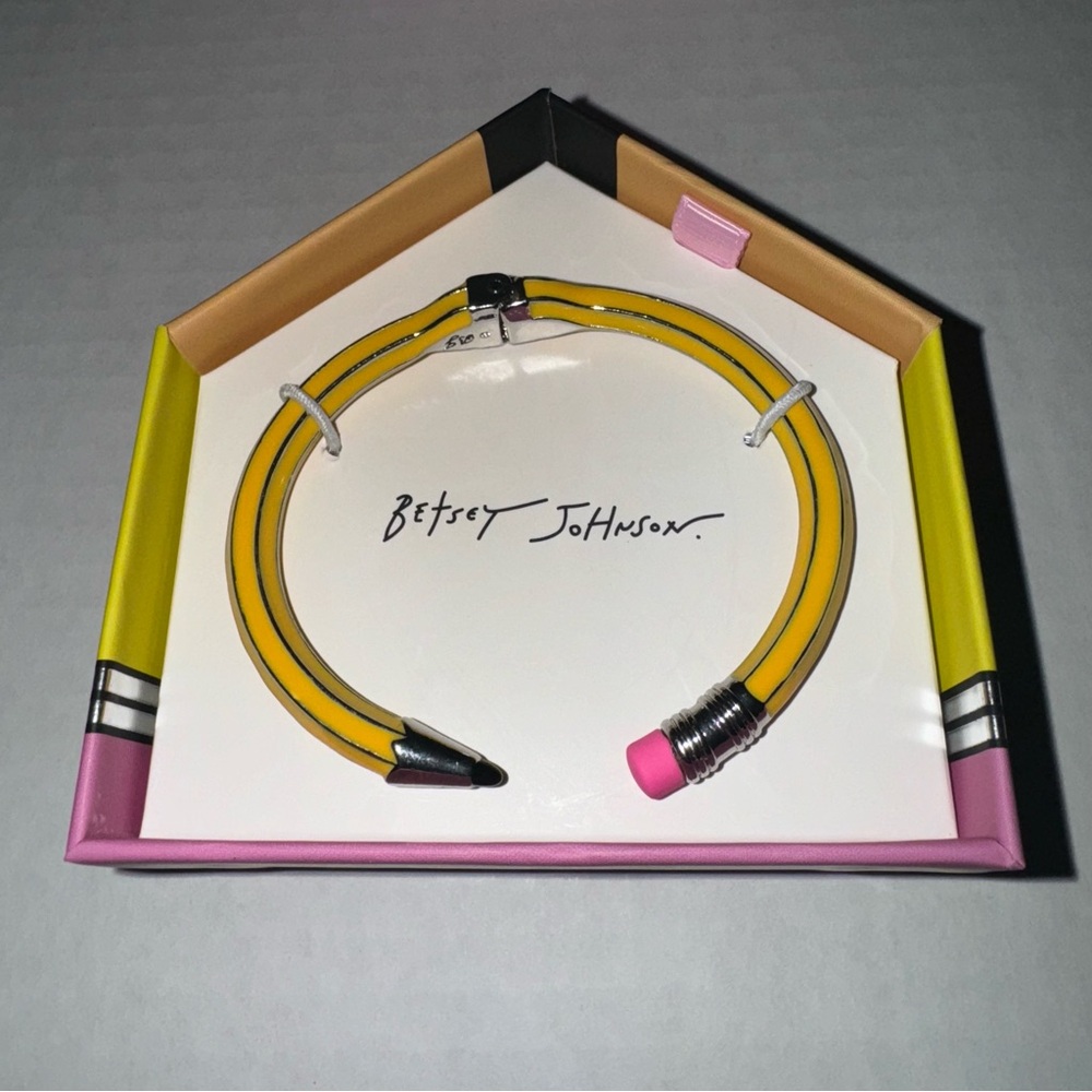 Betsey Johnson Yellow Pencil Bangle with Pink and Silver Accents